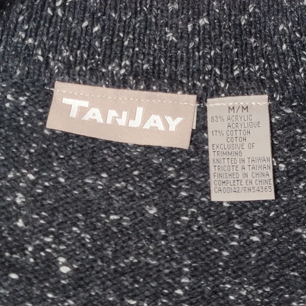 TanJay‎ Patchwork Scotty Dog Zipper Cardigan Sweater Medium Black Gray Red Heart